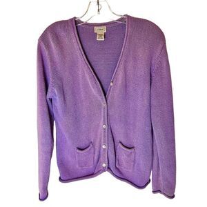 Vintage LL Bean Lilac Cardigan Silk Cotton Size Medium